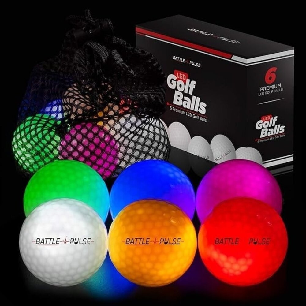6pk 300-hr Lighting Time Glow in The Dark Golf Balls w/ Mesh Bag Water Resistant